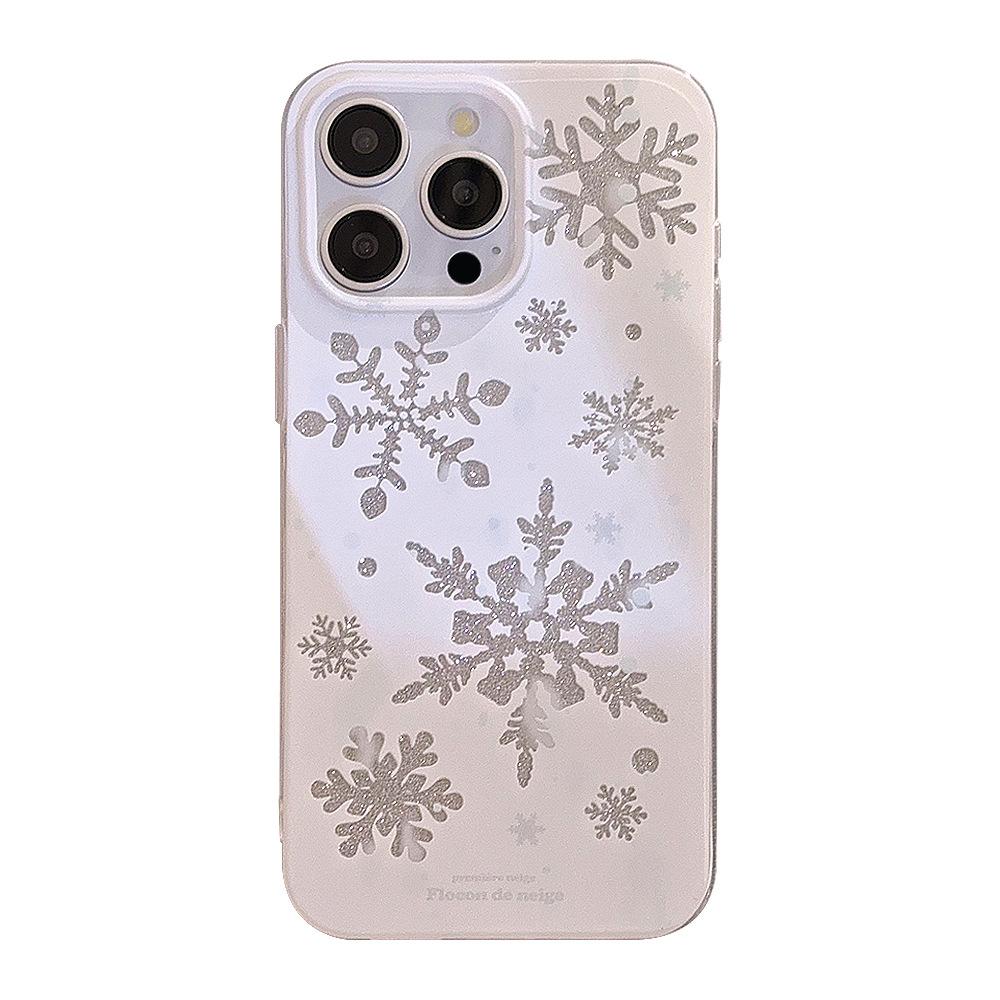 Glitter Powder Snowflake Iphone16 Mobile Phone Case 15 Autumn and Winter Atmosphere 14pro Silicone Max Suitable for 13 Simple