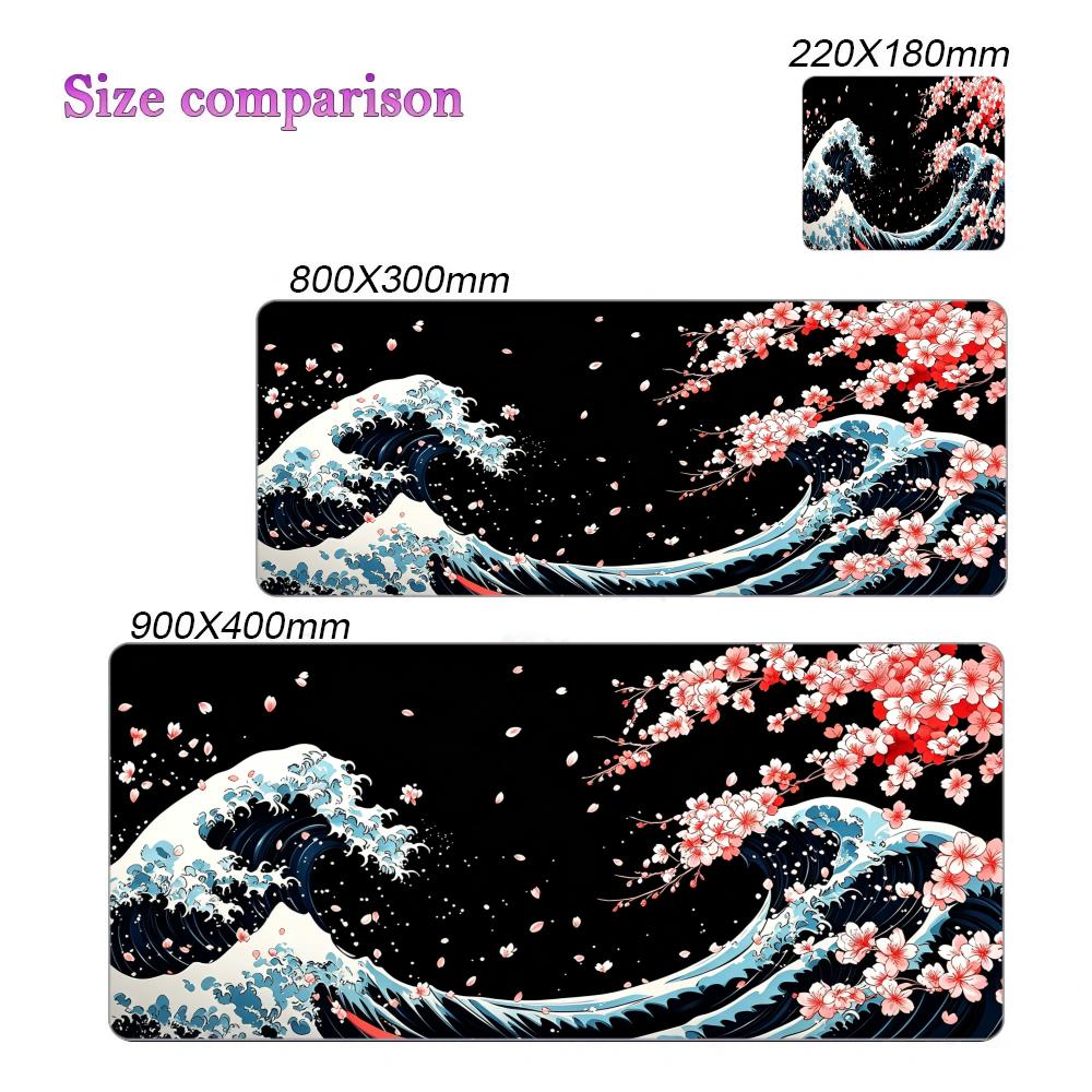 Cherry Blossom Great Wave Mouse Pad Large Computer Office Game Table Mat Rubber Antislip Stitched Keyboard Mats 90x40 Desk Pads