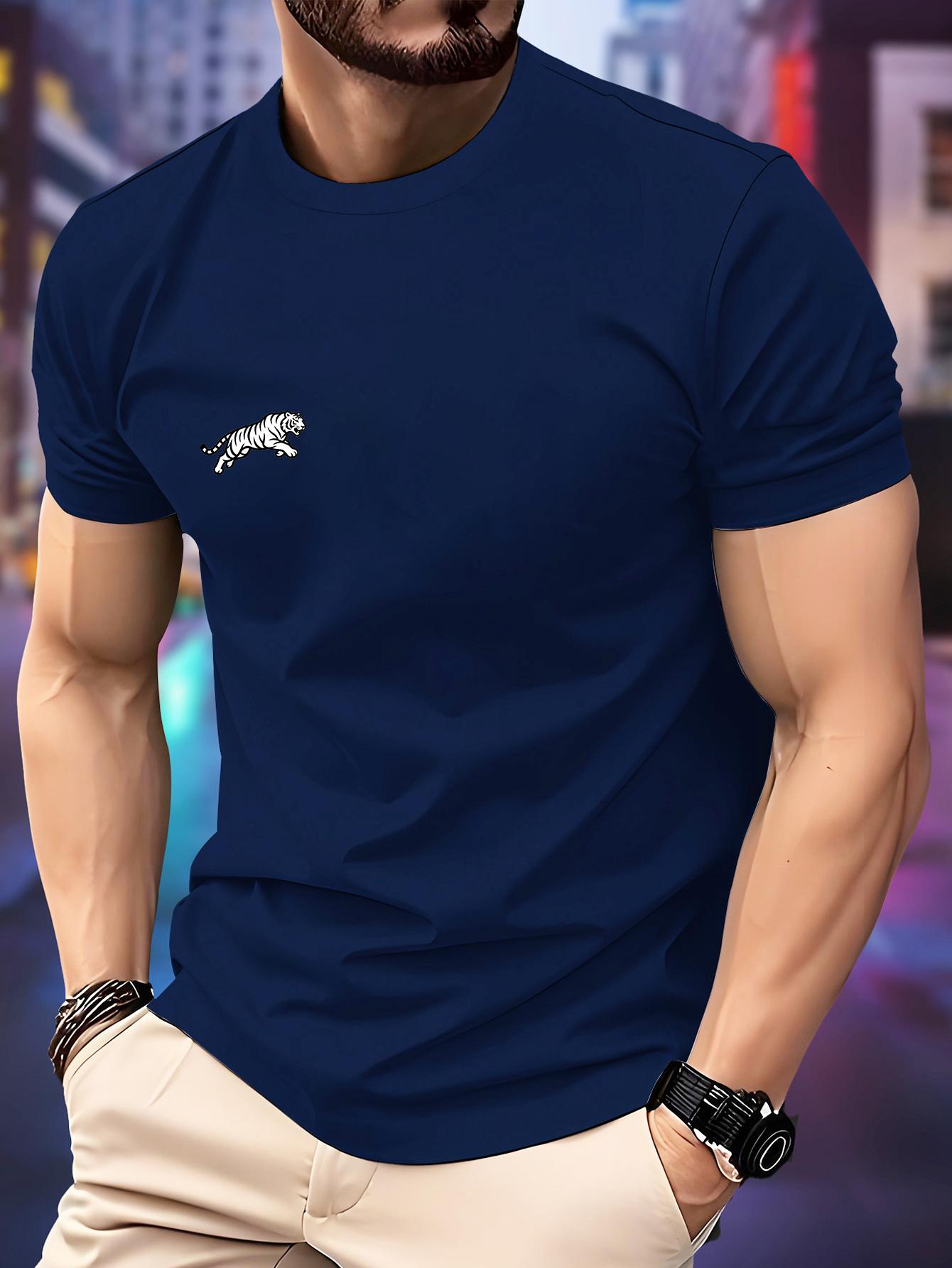 

New Men‘s Running T-shirt Spring/Summer Thin Top White Tiger Print Quick Dry Short Sleeve Breathable Fitness Sports T-shirt XL темно-синього кольору