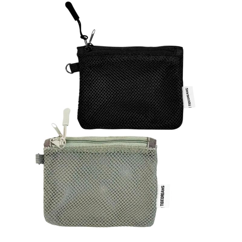 Mesh Travel Makeup Bag for Women Portable Mini Cosmetic Pouch Double Layer Zipper Multi-purpose Coin Purse Credit Card Holder