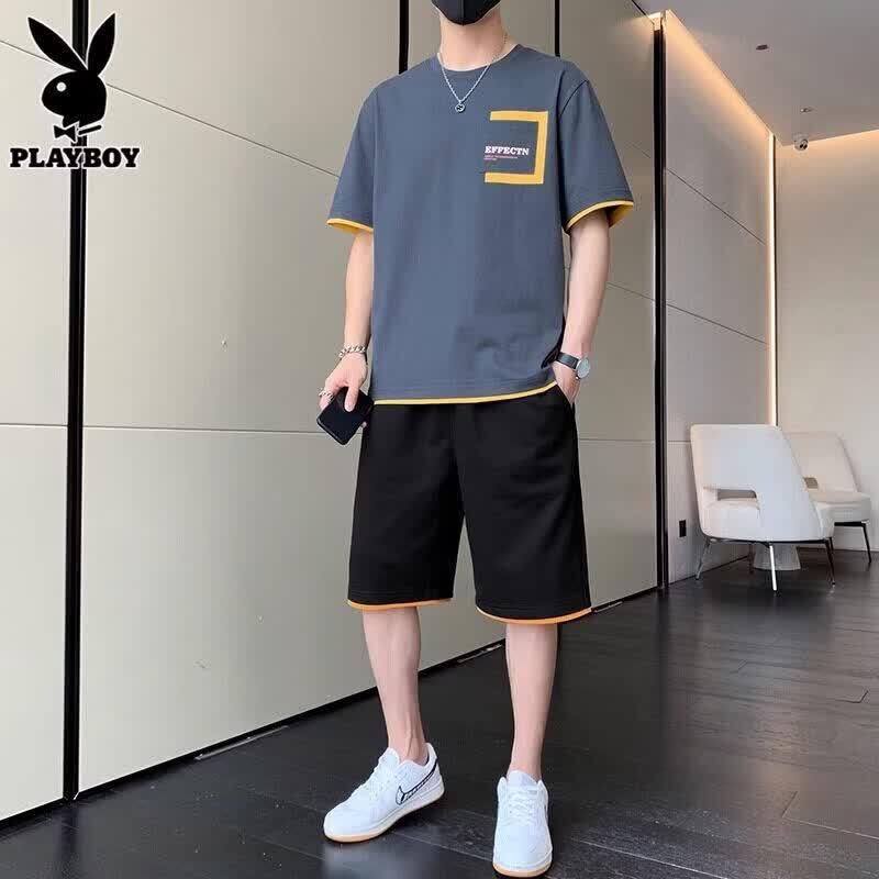 PLAYBOY Men s Cotton Short-Sleeve Sportswear Set M