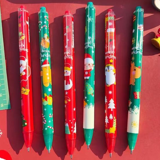 6Pcs Christmas Gel Pens Various Festive Patterns Push-Type Christmas Pens Stationery Supplies Christmas Party Favors