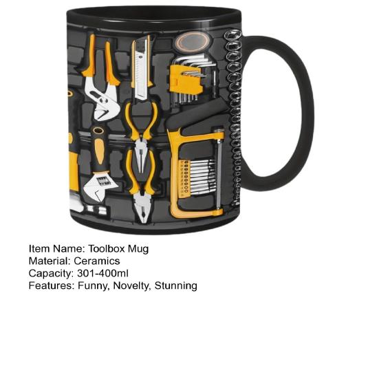 Mechanic Toolbox Coffee Mug Funny Ceramic Toolbox Pattern Cup Birthday Christmas Thanksgiving Gift for Husband Dad