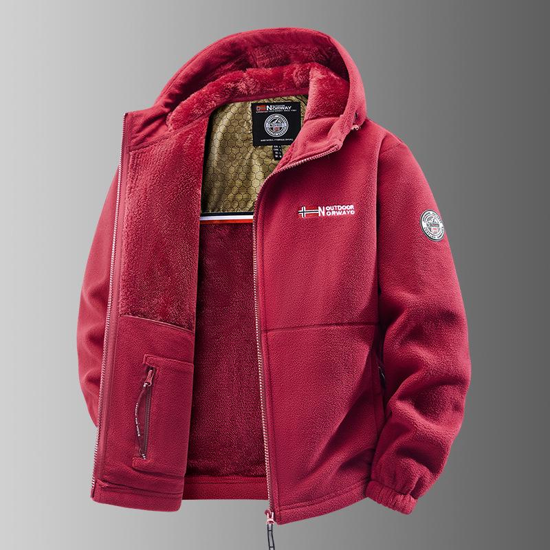 Men's Norwegian Sherpa Fleece Jacket, Double-Sided, Business Casual, Outdoor, Warm Velvet, Autumn/Winter Style, Plus Size.