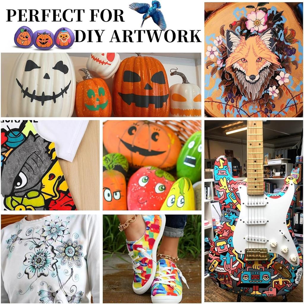 Akrylfärgpennor Målningsmarkörer - 24 Färger Konstpennor Set Dubbelsidiga med Punkt- & Fin Spets för Dekoration av Keramik Sten Kopp