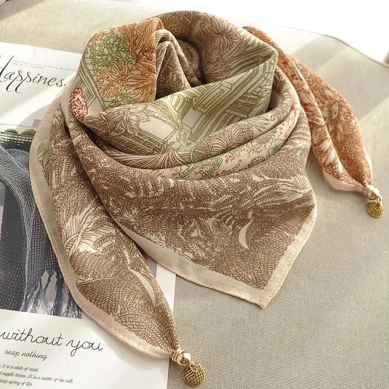 1PC Necklace French Style Magnetic Closure Gift Silk Scarf Luxury Painted Pattern Elegant Neck Scarf Versatile Multi-Color