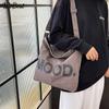 Canvas Bag Women Shoulder Crossbody Bag Letter Print Cloth Bag College Student Class Tutoring Artistic Minimalist Large Capacity