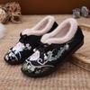 Women's New Ethnic Style Low Top Flat Sole Embroidered Cotton Shoes Soft Sole Non Slip Round Toe Plush Warm Slip On Elderly Shoe
