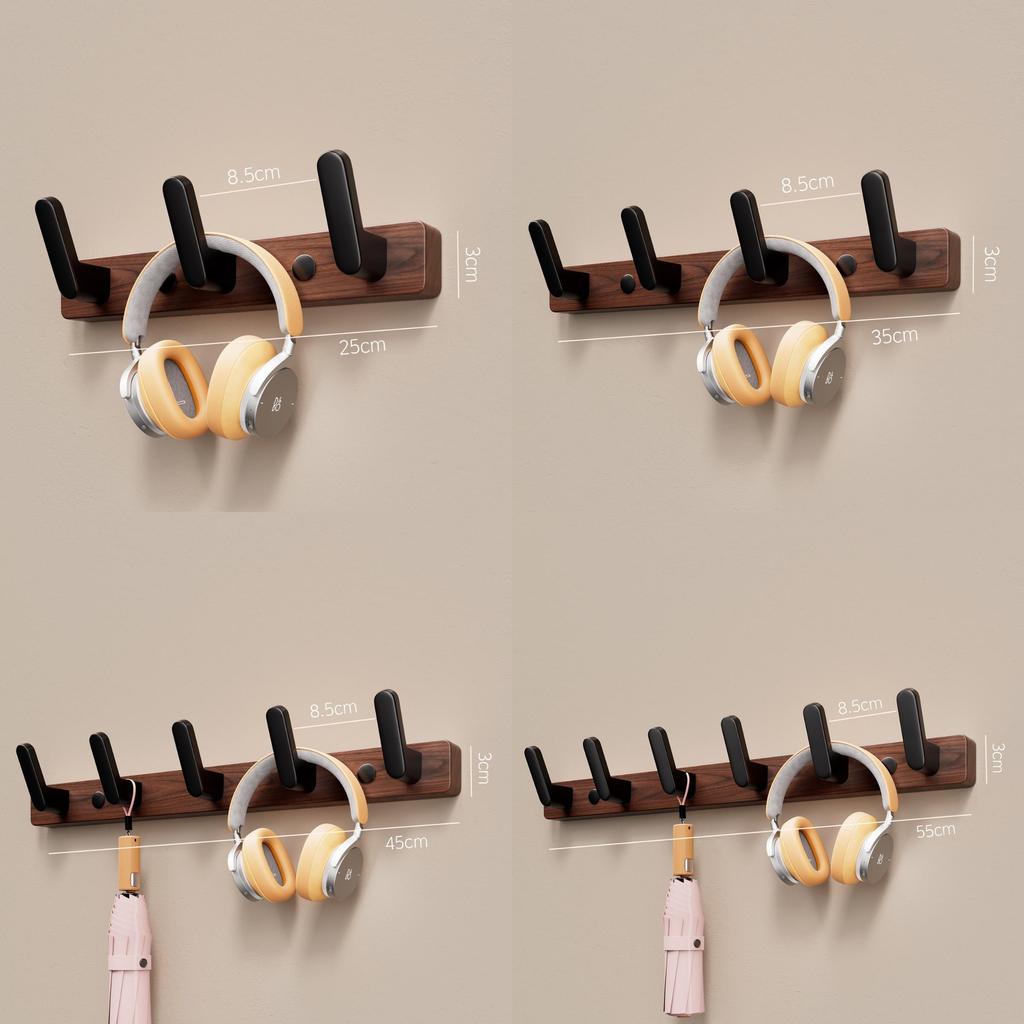 Walnut Wood Wall Hook Rack With Hooks For Entryway And Closet Organizer