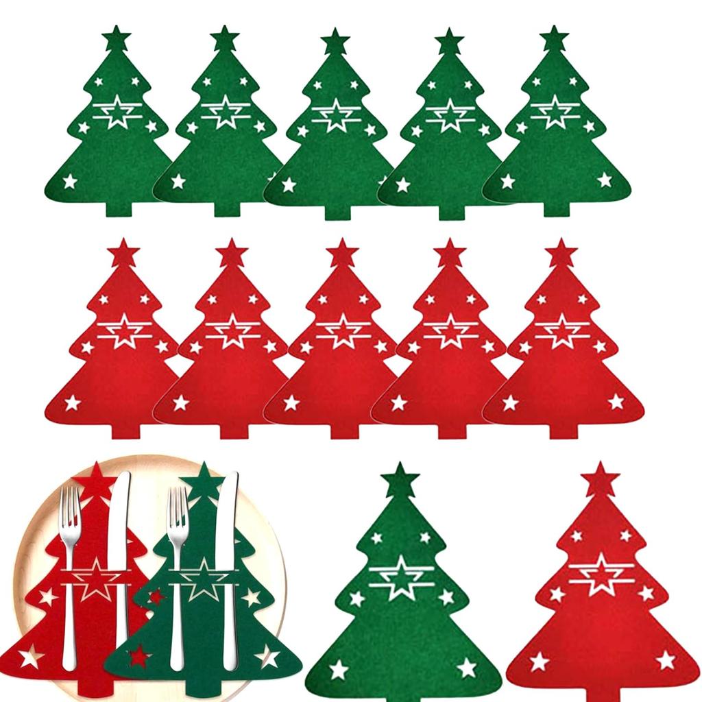 24pcs Christmas Tree Cutlery,Felt Fork Spoon Bag Set Holder Table Decoration,for Christmas New Year Party Dinner Table Supplies