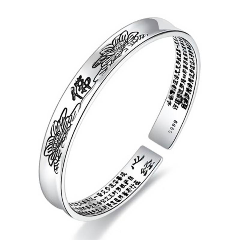 Simple Ethnic Style Lotus Heart For women 925 Sterling Silver Aged Retro Buddha Character Flower Opening Bracelets  TYB607