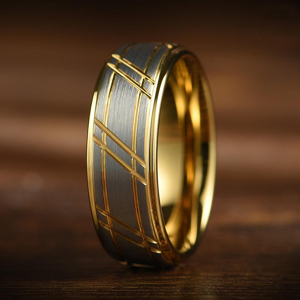 Fashion 8mm Black Brushed Titanium Stainless Steel Rings For Men Women Thin Gold Color Groove Promise Ring Wedding Party Jewelry