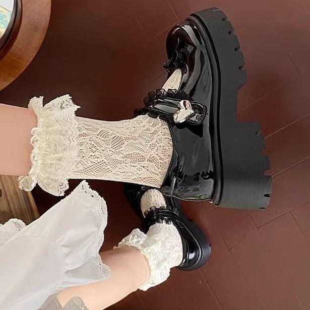 2025 summer new round head bow thick heel Mary Jane single shoes women's French with skirt platform small leather shoes women