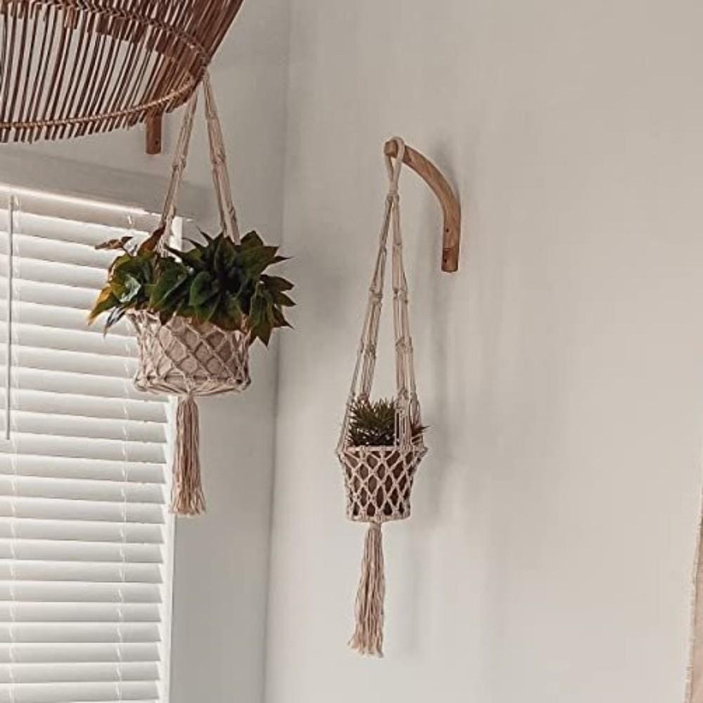 2PCS Farmhouse Style Wooden Plant Hanger Sturdy Hanging Flower Pot Hook  Patio Decoration