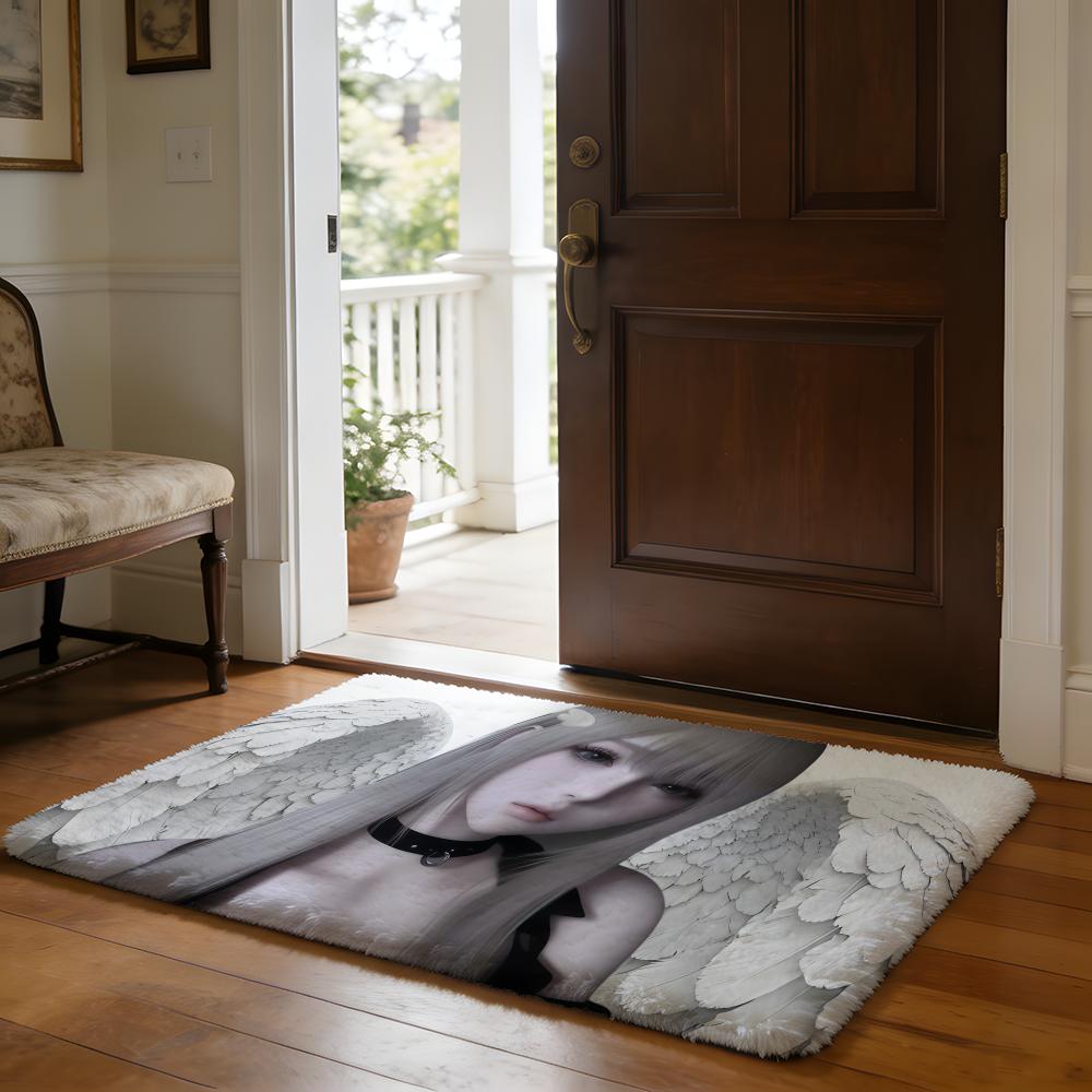 Angel Anime Cute Floor Mat Soft Flannel Absorbent Mat Non-Slip Rug Home Bedroom Bathroom