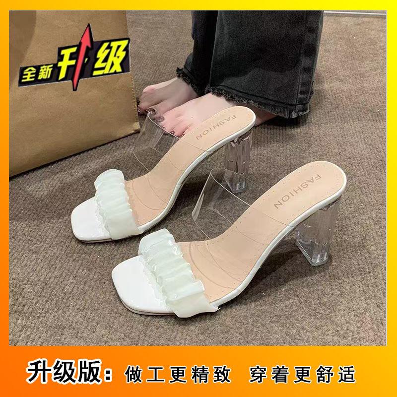 2025 Summer New French Crystal Slippers Wear High Heels Non-slip and Thin High Heels Sandals Versatile High Heels