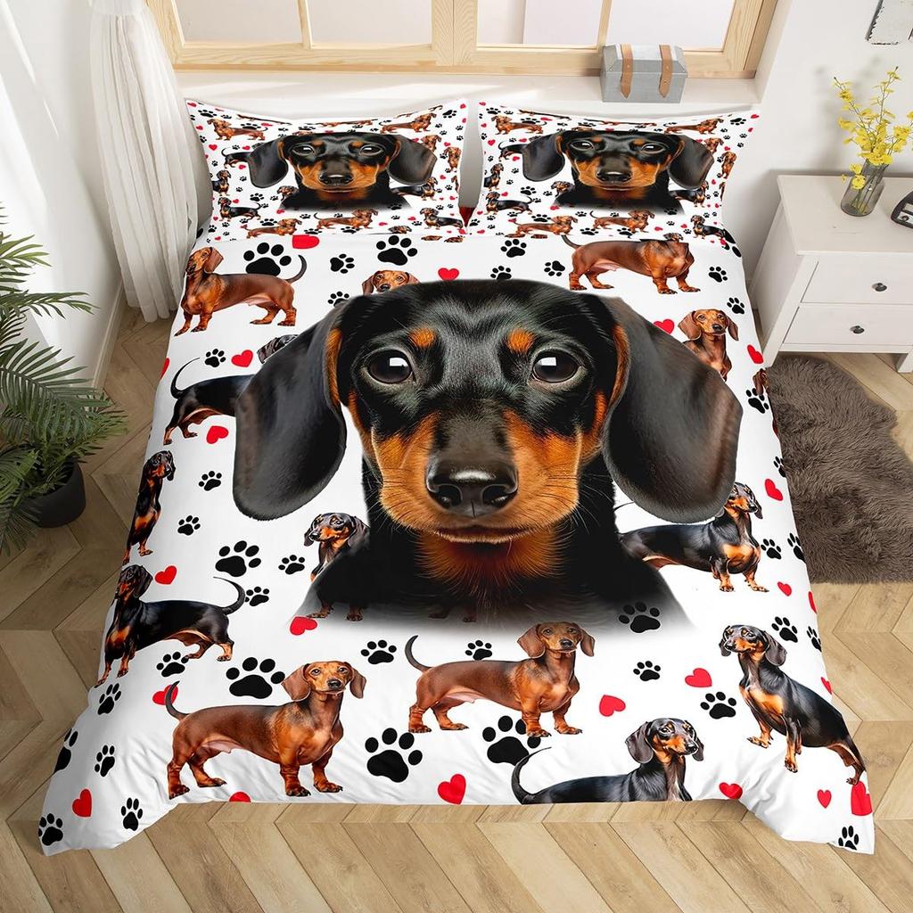 Kawaii Dog Duvet Cover Set Cute Dog Animal Bedding Set For Kids Cartoon Puppy Pug Comforter Covers 1 Quilt Cover 2 Pillowcases