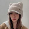 Versatile Hat for Women with Big Head Circumference To Show The Face Kitten Ear Wool Hat Plus Velvet Ear Protection Warm Knit Hat