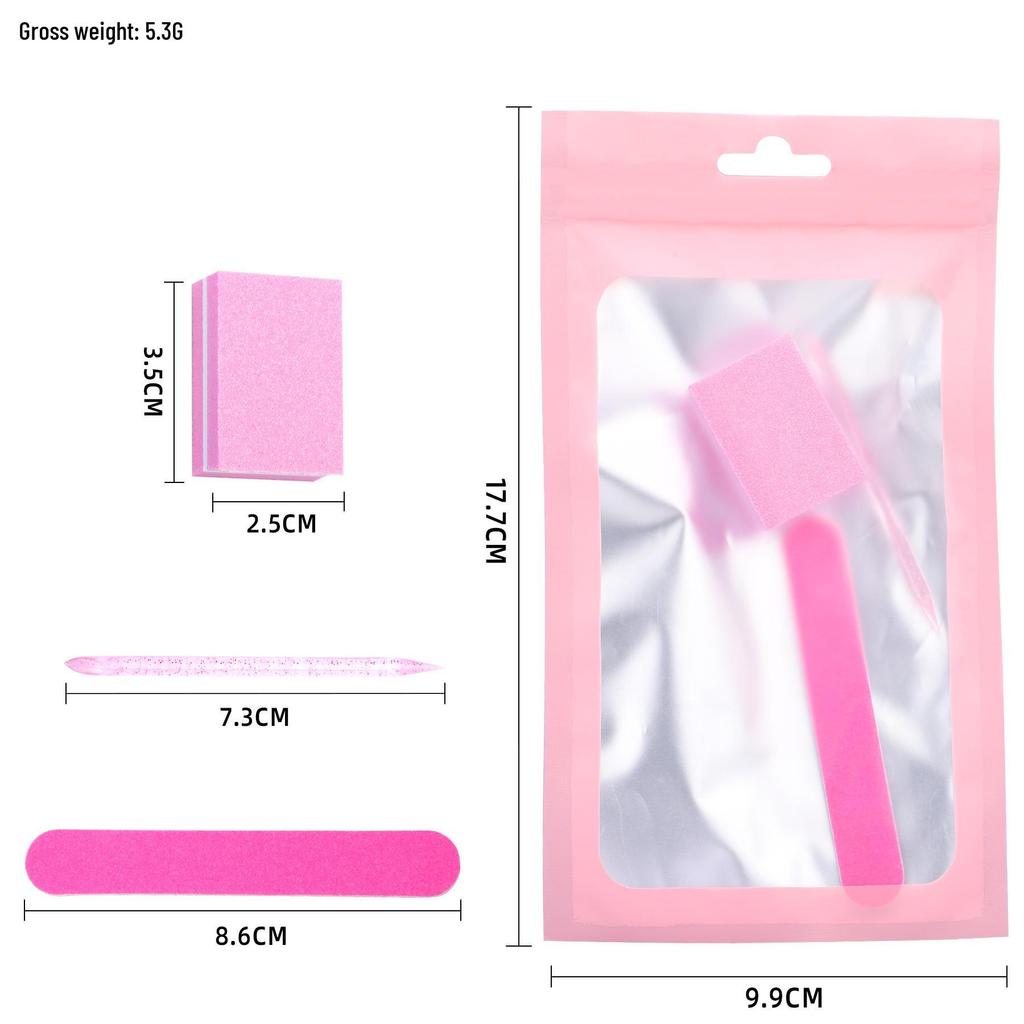 Wearable Nail Tool Kit: 5-Piece Set with Sponge, Adhesive Board, File, Cuticle Fork, Crystal Stick, Finger Separator, and Horn Brush.