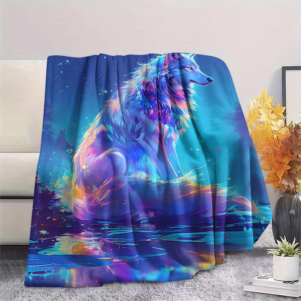 Dreamy Wolf Print Flannel Blanket, High quality Comfortable for All Seasons, Home Decor, Warmth and Comfort, Perfect for Christmas Gifts