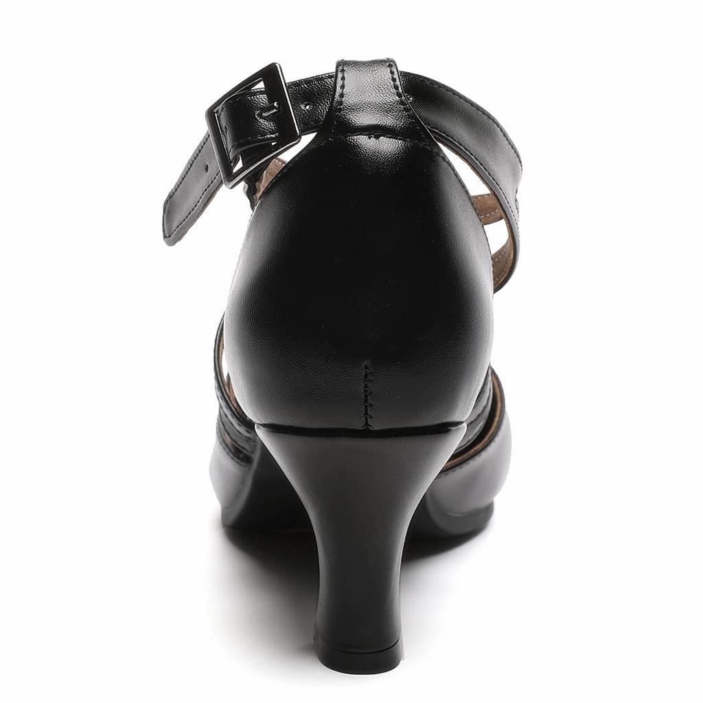 Women's Cross Strap Character Shoes Non-Slip Salsa Latin Ballroom Dance Pumps Black Wedding Heels