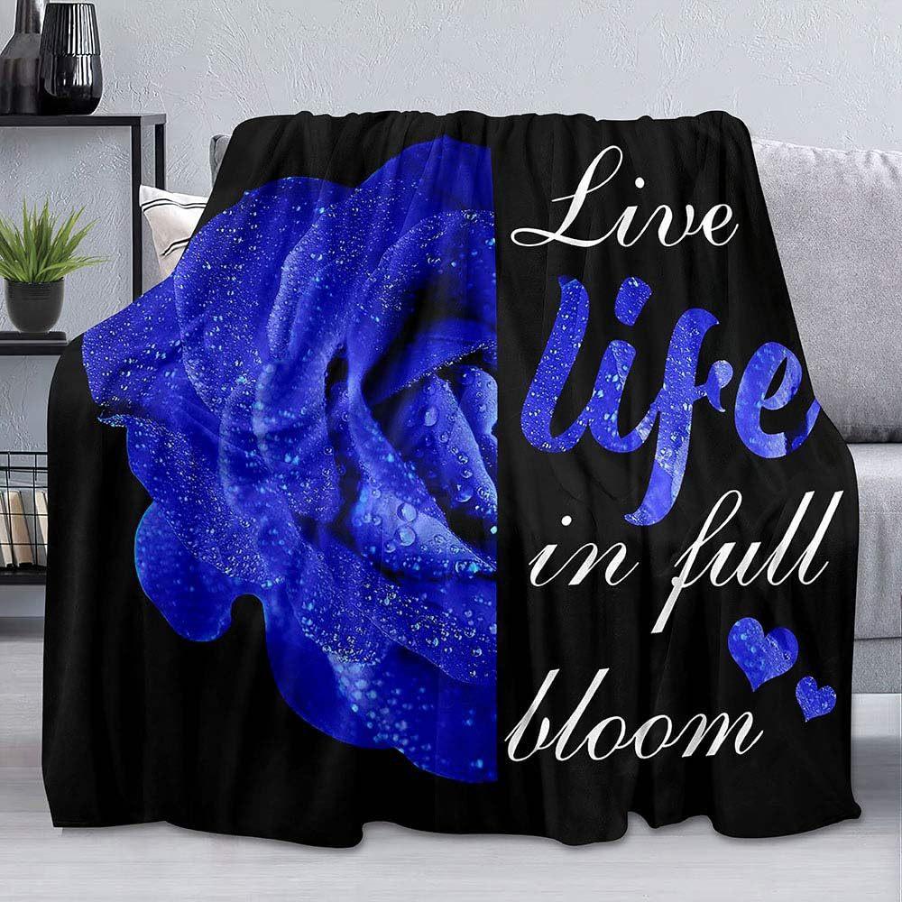 Blue Rose Flannel Digital Printing Flower Blanket Blanket Sofa Blanket Air Conditioning Blanket Universal In All Seasons
