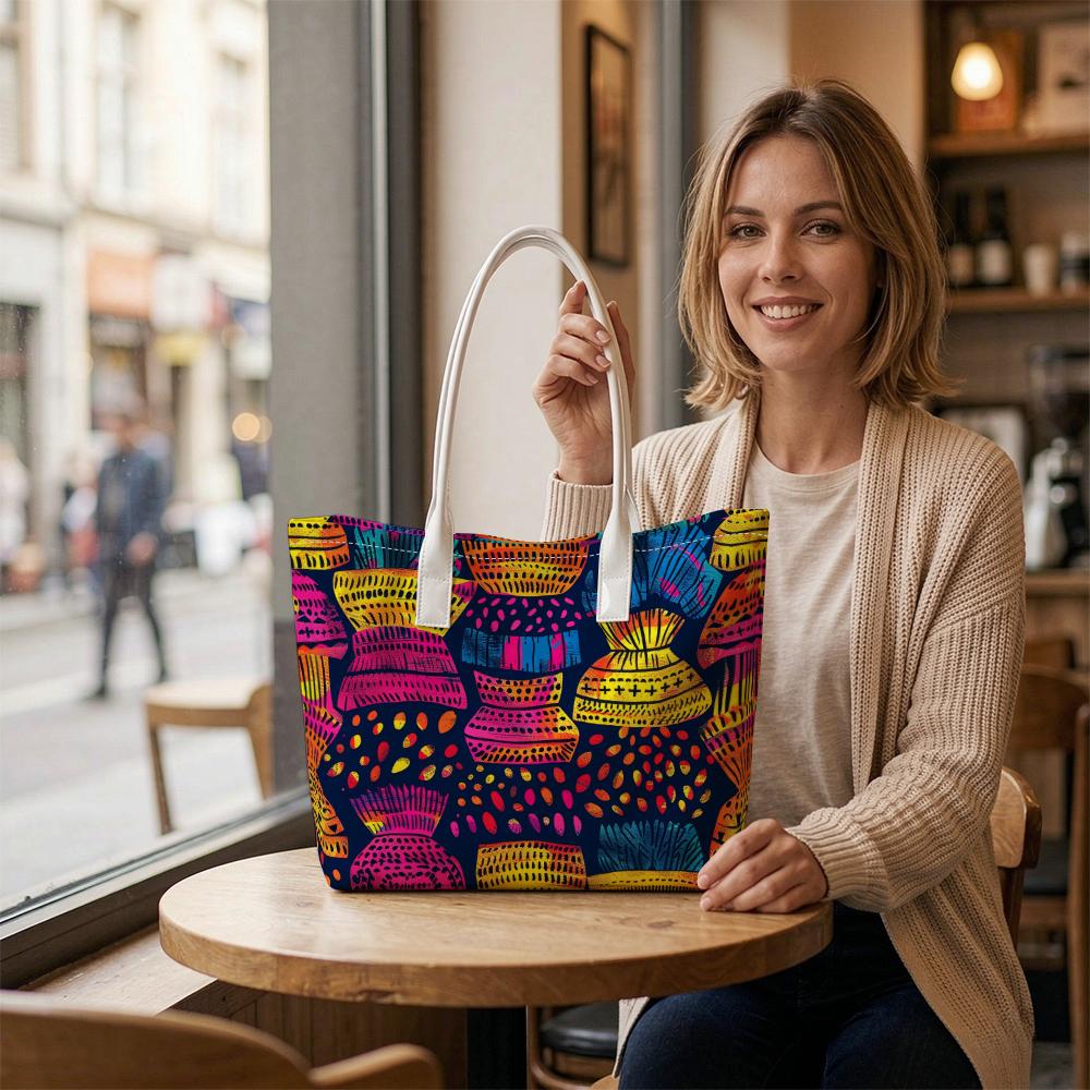 Bohemian Print Large Tote Bag Casual Lightweight Handbag for Daily Travel Shopping