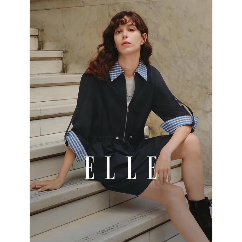 ELLE Plaid Faux Two-Piece Long Sleeve Dress S