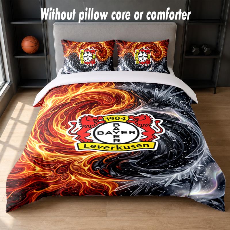 Bayer Leverkusen Football Design Bed Bedding Set 1 Duvet Cover + 2 Pillowcases Soft Breathable Household Bed Linens