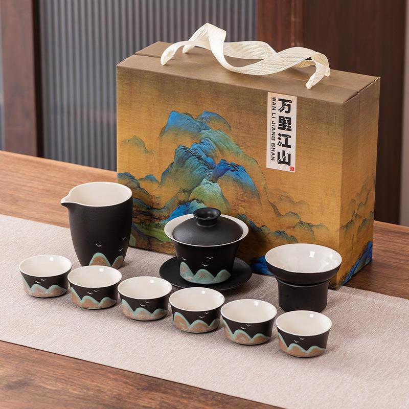 High-end hand-painted Kung Fu tea set, Xi Shi teapot cover bowl to make tea, teacup light luxury business gift box, gift.
