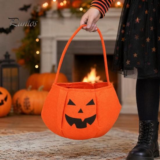 Candy Holder for Kids Halloween Pumpkin Bag Kids, Small Trick or Treat Bucket, Reusable Soft Face Basket with Handle Party Decoration