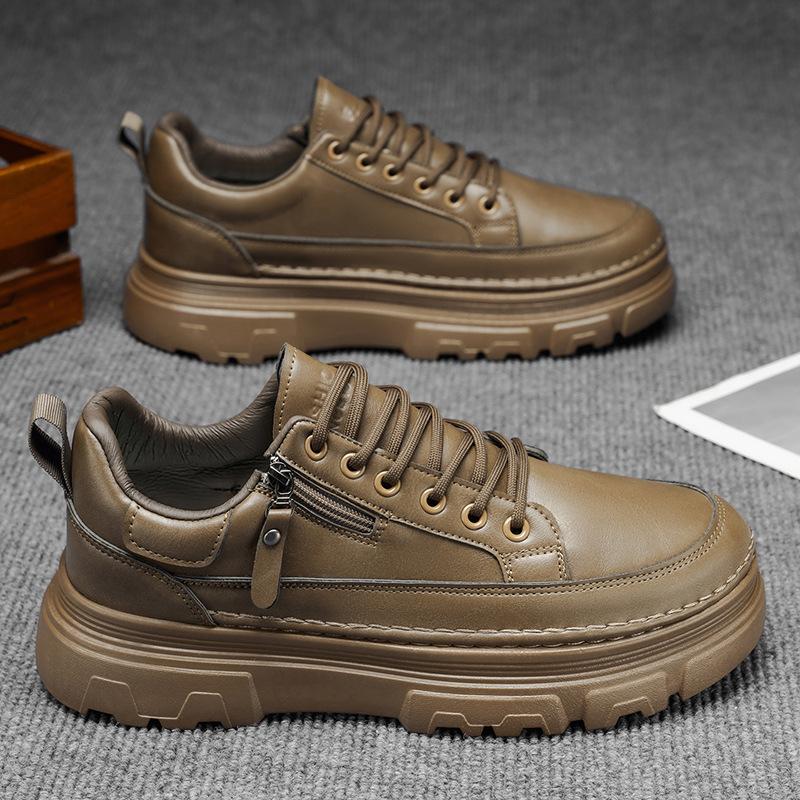 Autumn new sports and leisure board shoes waterproof and non-slip black leather shoes leather trendy shoes