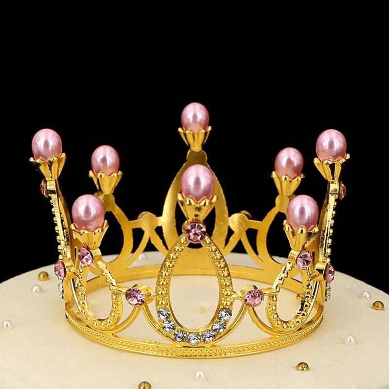 Flowers Children's Alloy Round Crown Hair Accessories Bridal Jewelry Cake Baking Highlight Pearl Crown
