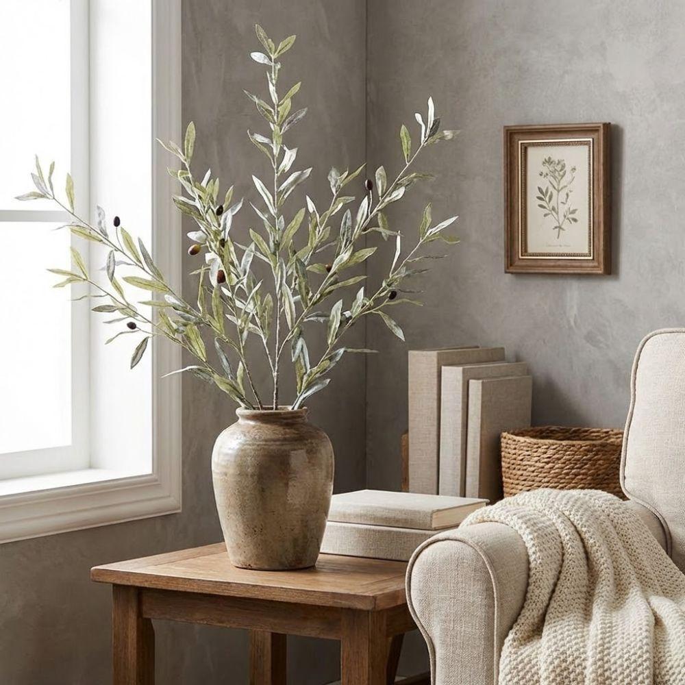 Plastic Artificial Olive Branch Lifelike Handmade Craft Olive Fruit Branch with Fruit Fake Olive Tree Vase Arrangement