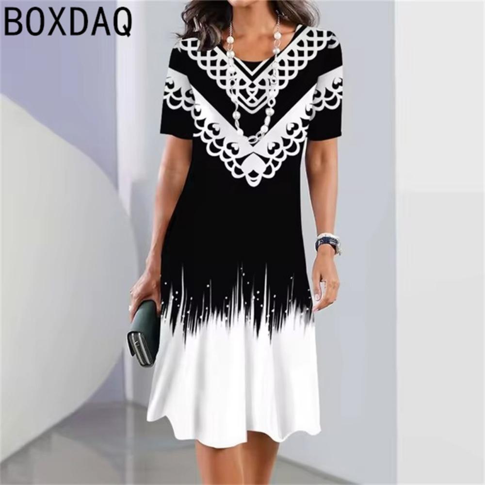 Elegant Women s Dress 3D Gradient Printed Mini Dress Summer Short Sleeve O-Neck Casual A-line Dress Vestidos S