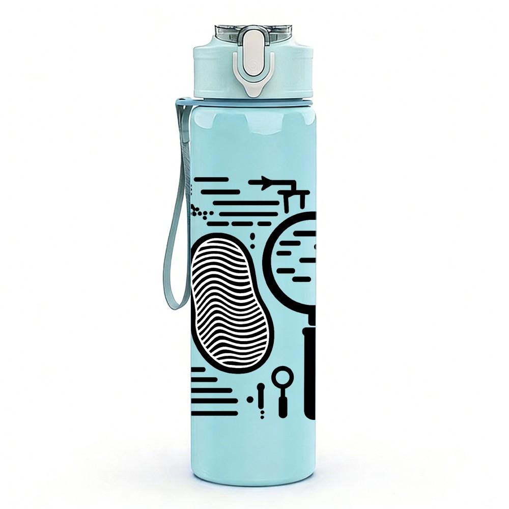1PC Magnifying Glass Search Pattern Print 750ml Color Plastic Sports Water Bottle Leakproof Flip Straw Lid Suitable for Sports Office Home Use
