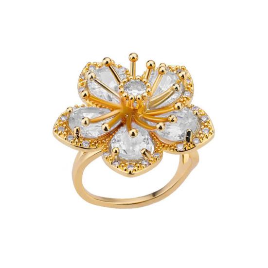 

Женское кольцо с блестящим кубическим цирконием в форме цветка, кольцо на палец, регулируемый дизайн, изысканное ювелирное изделие чистый