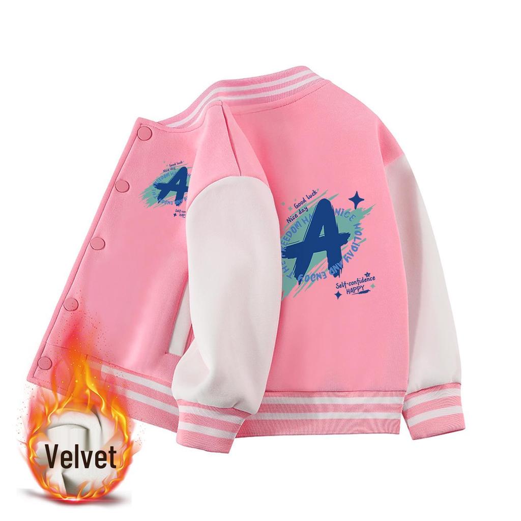 Farbblock-Baseballjacke für Jungen und Mädchen - Frühjahrs-/Herbststil, Samtfutter, Mittlere Dicke für Kinder