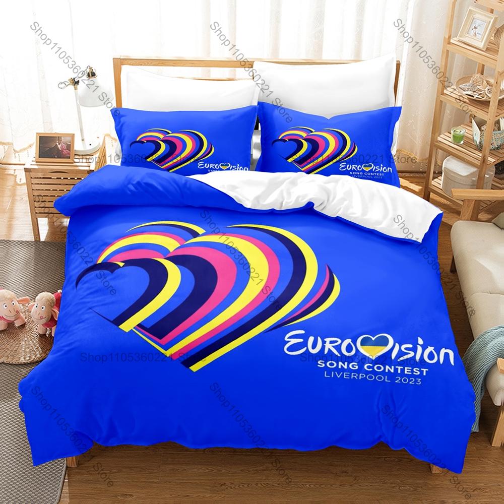 Copripiumino con Stampa al Neon del Palco a Onda Sonora Arcobaleno Logo Eurovision Classico + 2 Federe Set Biancheria da Letto 3 Pezzi Eurofans