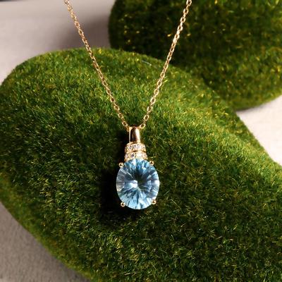 Squisita gioielleria con gemme di topazio azzurro cielo naturale, collana con ciondolo in argento sterling per regalo da indossare ogni giorno da donna