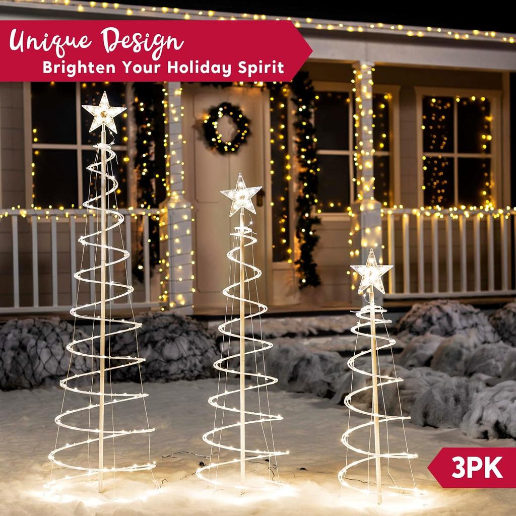 Pack Spiral Christmas Tree Lights Outdoor Lighted Decorations Yard Xmas Eve Night Dcor JOYFY LED 3 218 for Entertaining Play Safe Kid Friendly Fun