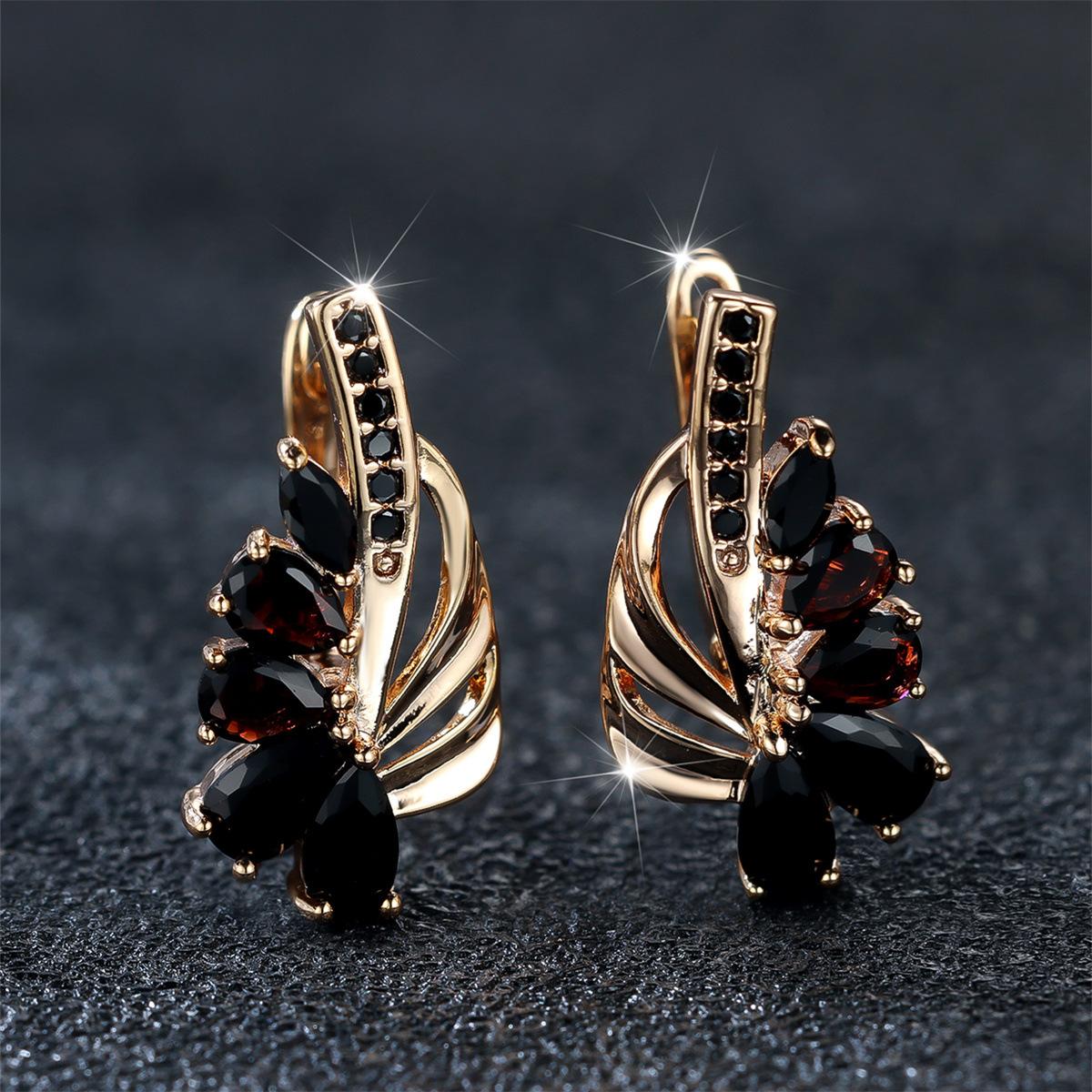 Luxus Damen Kleine Weiße Zirkonstein Clip-Ohrringe Charme Goldfarbe Hochzeits Schmuck Für Frauen black