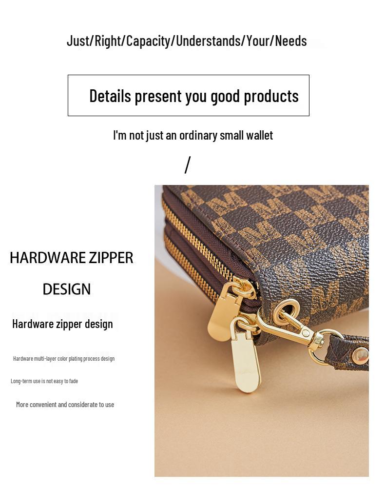 Women's Large Capacity Plaid Double Zipper Clutch with Multi-Card Slots (2025 Design)