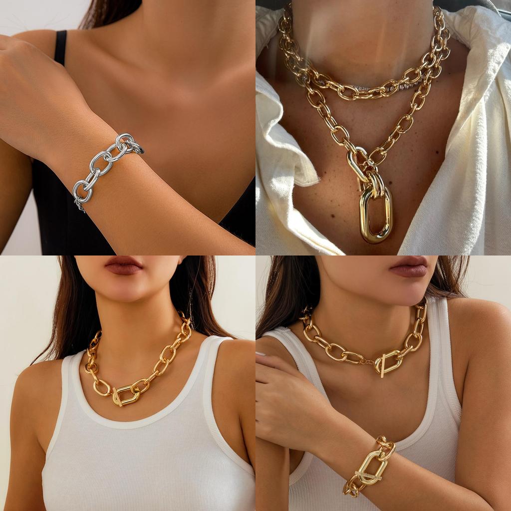 Fashionable Geometric Aluminum Chain Necklace With Sleek Metal Clasp For Women