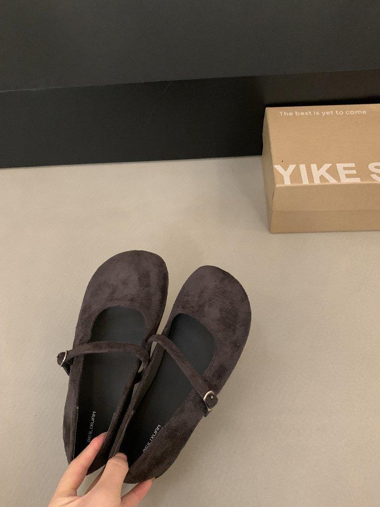 Retro Late Evening Wind Suede Mary Jane Shoes Children Autumn and Winter New Red Ballet Light Mouth Soft Flat Single Shoes Women