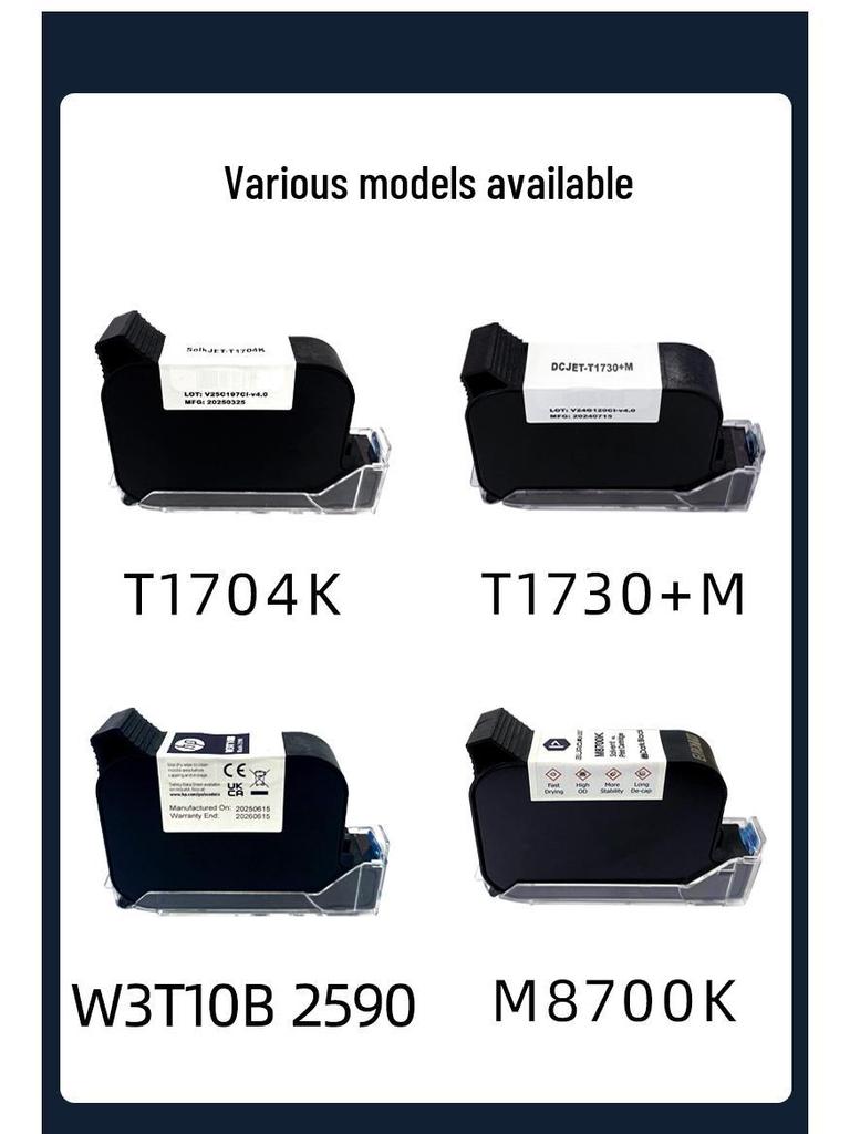 Quick-Dry Ink Cartridge for Multiple Inkjet Coder Models JS10, JS12, IQ800, 880, 797, 2590, 1704