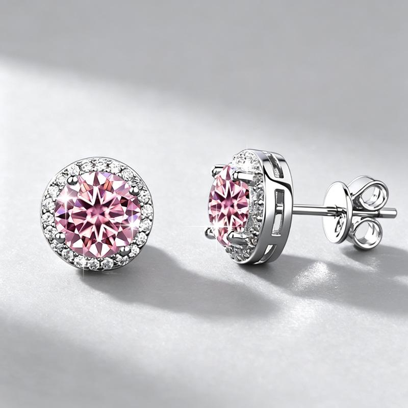 Moissanite Starry Sky Round Halo Stud Earrings, 1 Carat, S925 Sterling Silver, Light Luxury Hip Hop Design for Men.