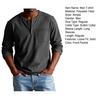 Men T-shirt Round Neck Buttons Collar Long Sleeve Tee Shirt with Front Pocket Solid Color Slim Fit Casual Tops