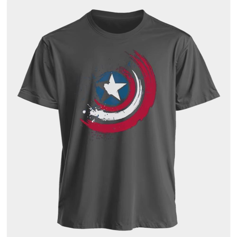 Marvel Mens and Womens Tshirts Captain America Summer Spring and Autumn New Classic Oversized Sporty Trendy Shortsleeved