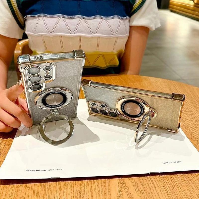 Note14pro Luxury Plating Holder Case On For Xiaomi Redmi Note 14 Pro Plus 14pro Shockproof Protect Silicone Stand Cover Poco X7